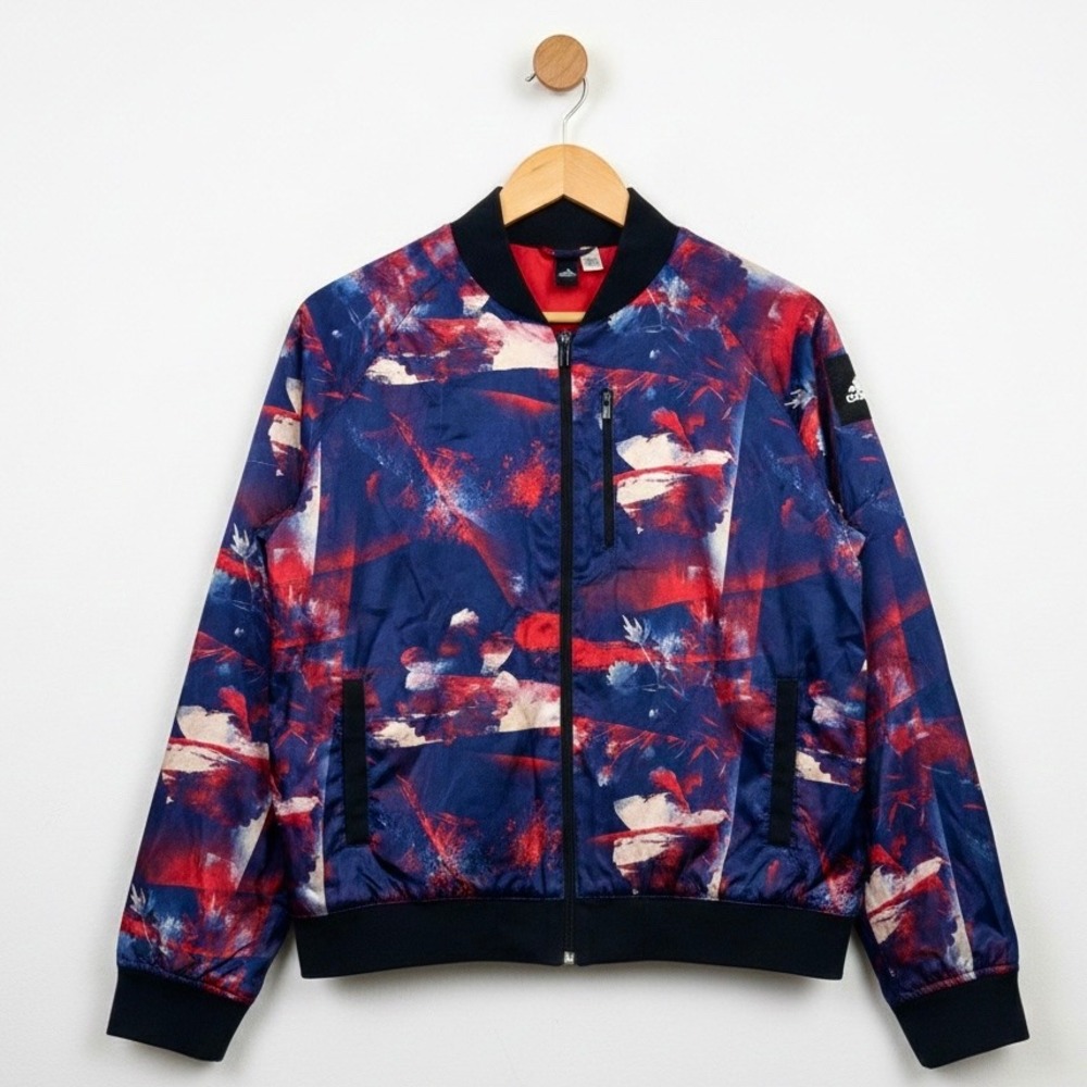 Adidas Womens Abstract Graphic Bomber Jacket Navy Red White AY2752‎ Size Large